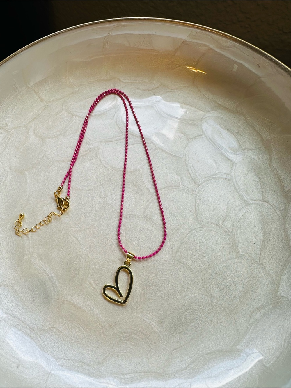 18k Gold Plated Heart Pendant Necklace with Pink Chain